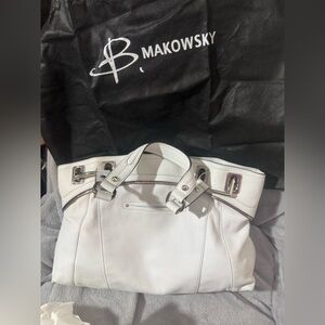 b. makowsky White Leather Satchel with Silver Hardware